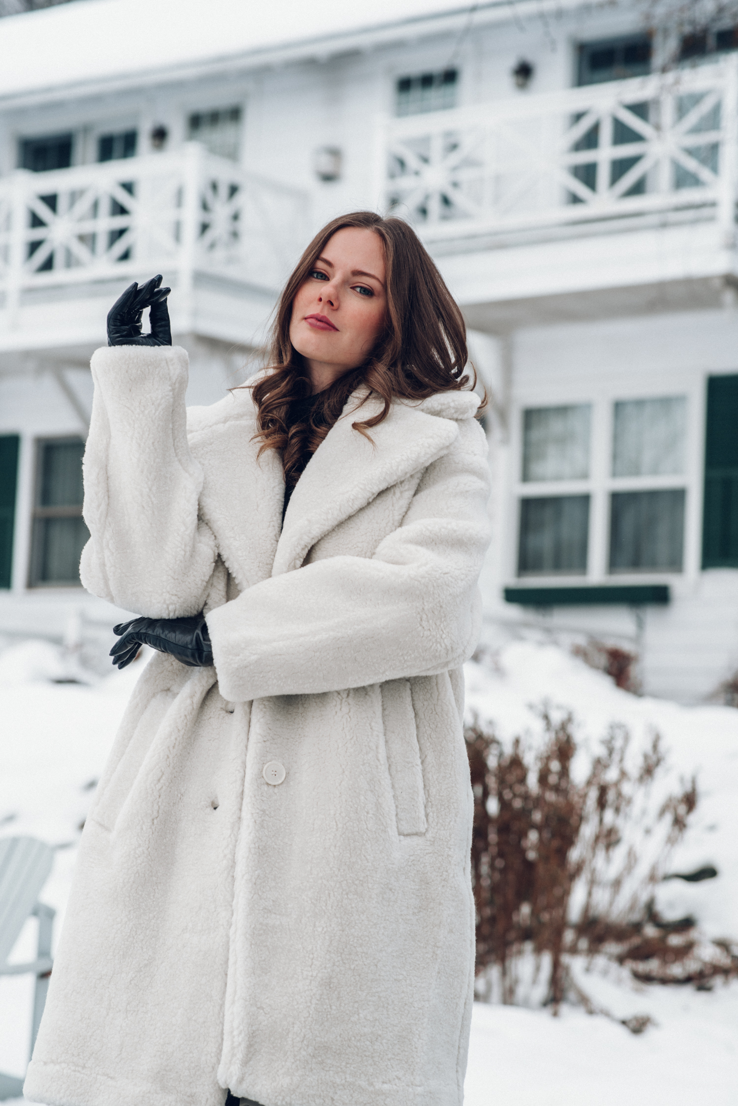 Alyssa Campanella of The A List blog visits Manoir Hovey in Québec wearing And Other Stories faux fur coat and Marc Fisher Izzie boots