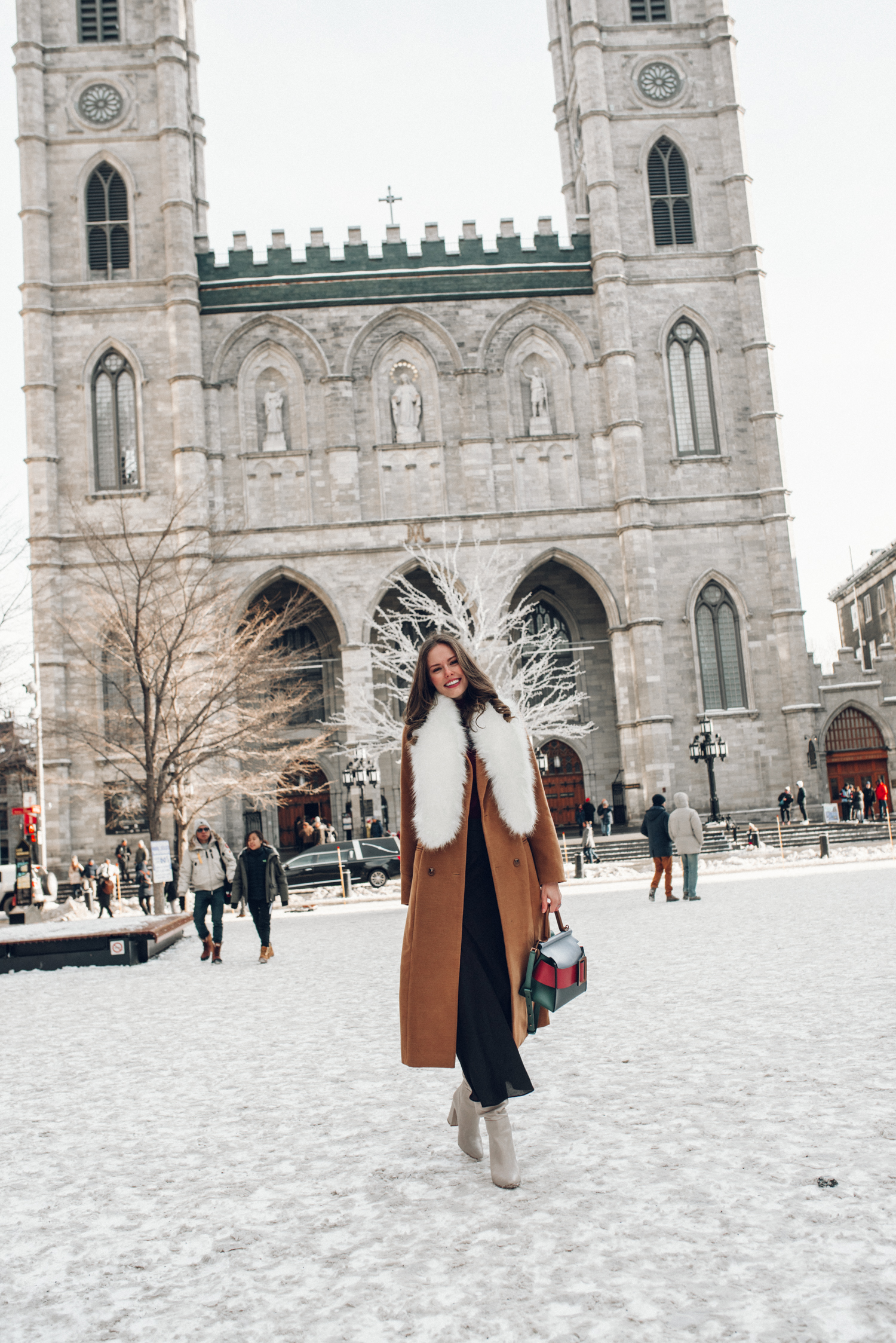 Alyssa Campanella of The A List blog wears Revolve x House of Harlow 1960 Perry coat and Boyy karl bag for a weekend in Vieux-Montréal