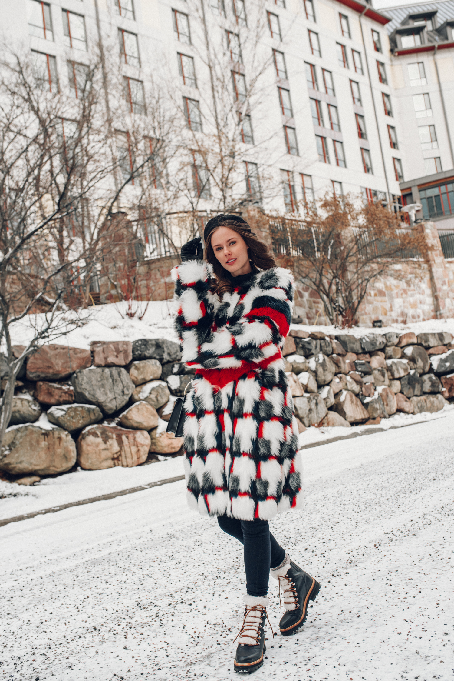 Alyssa Campanella of The A List blog visits Tremblant in Québec wearing Urbancode London Foudica faux fur coat