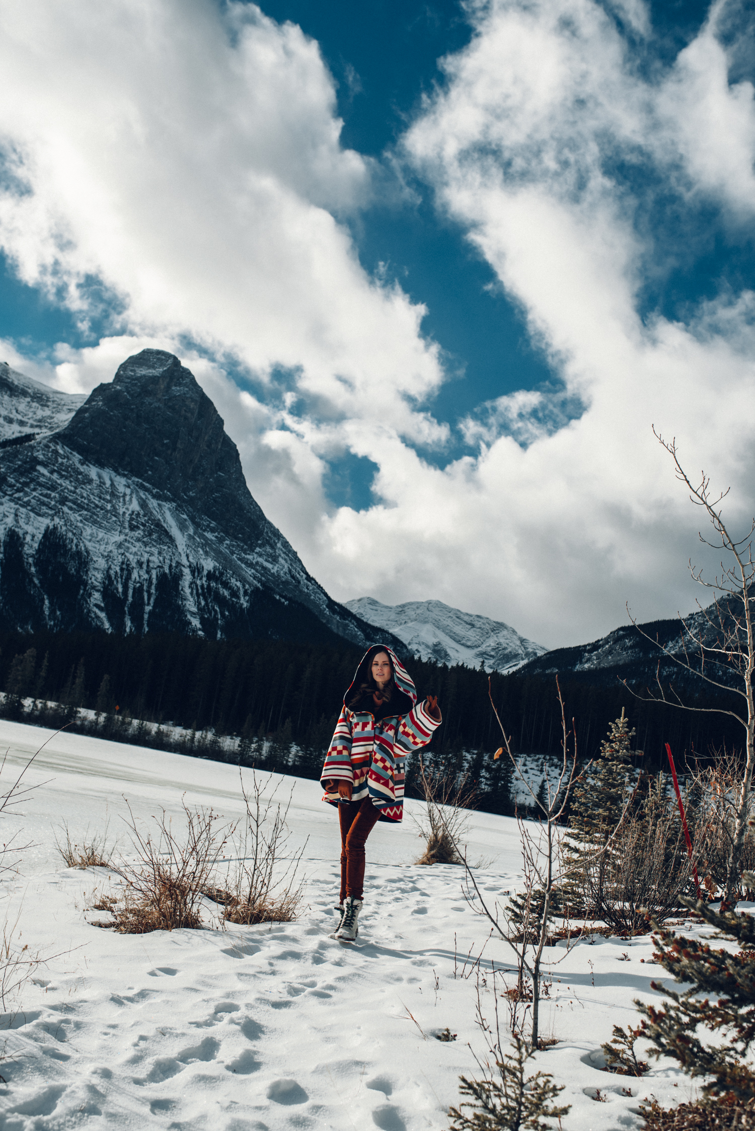 Alyssa Campanella of The A List blog sharing why I've stopped calling myself a blogger wearing Lindsey Thornburg cape in Alberta, Canada
