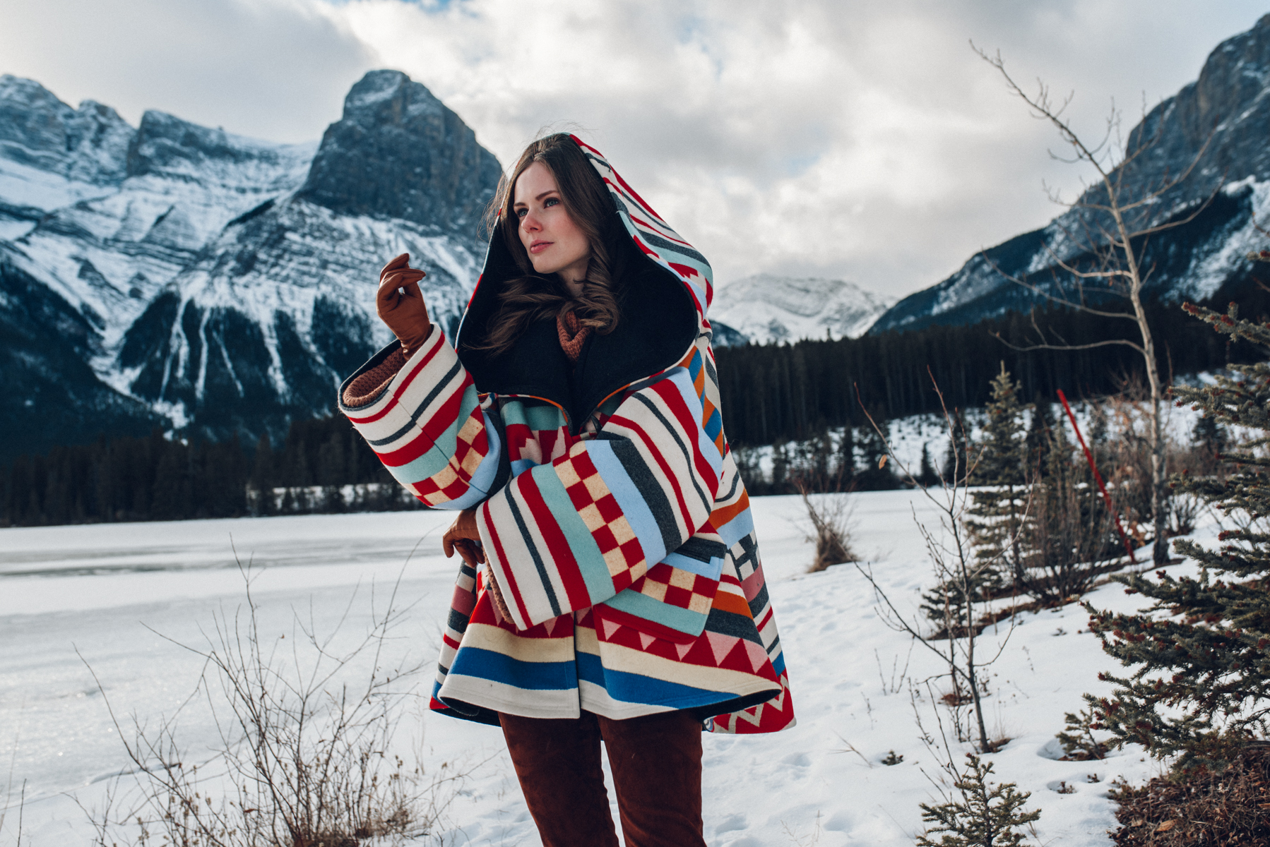 Alyssa Campanella of The A List blog sharing why I've stopped calling myself a blogger wearing Lindsey Thornburg cape in Alberta, Canada