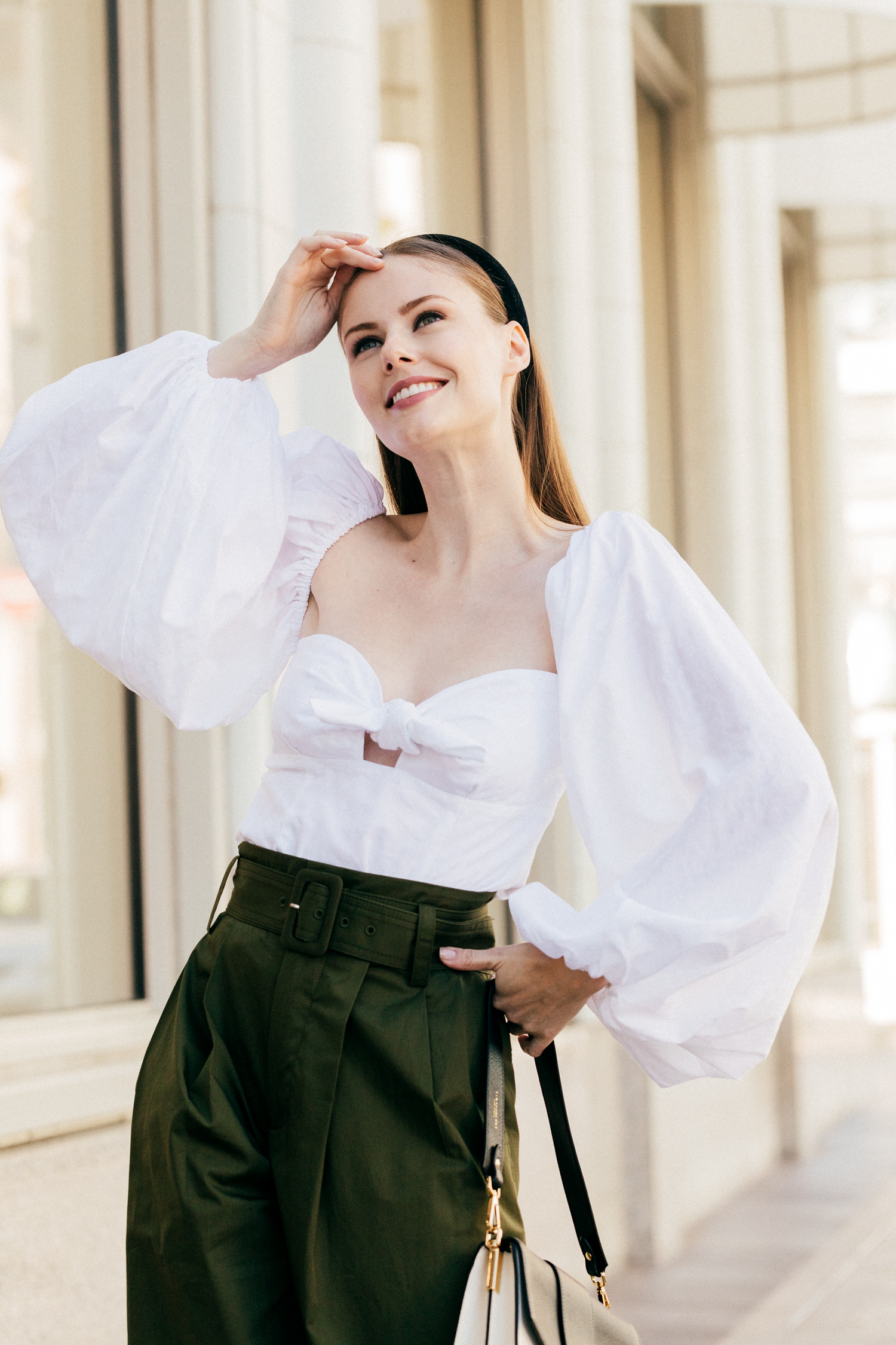 Alyssa Campanella of The A List blog shares her summer makeup favorites wearing Attico billowing sleeve top and Dior beauty eyeshadow palette
