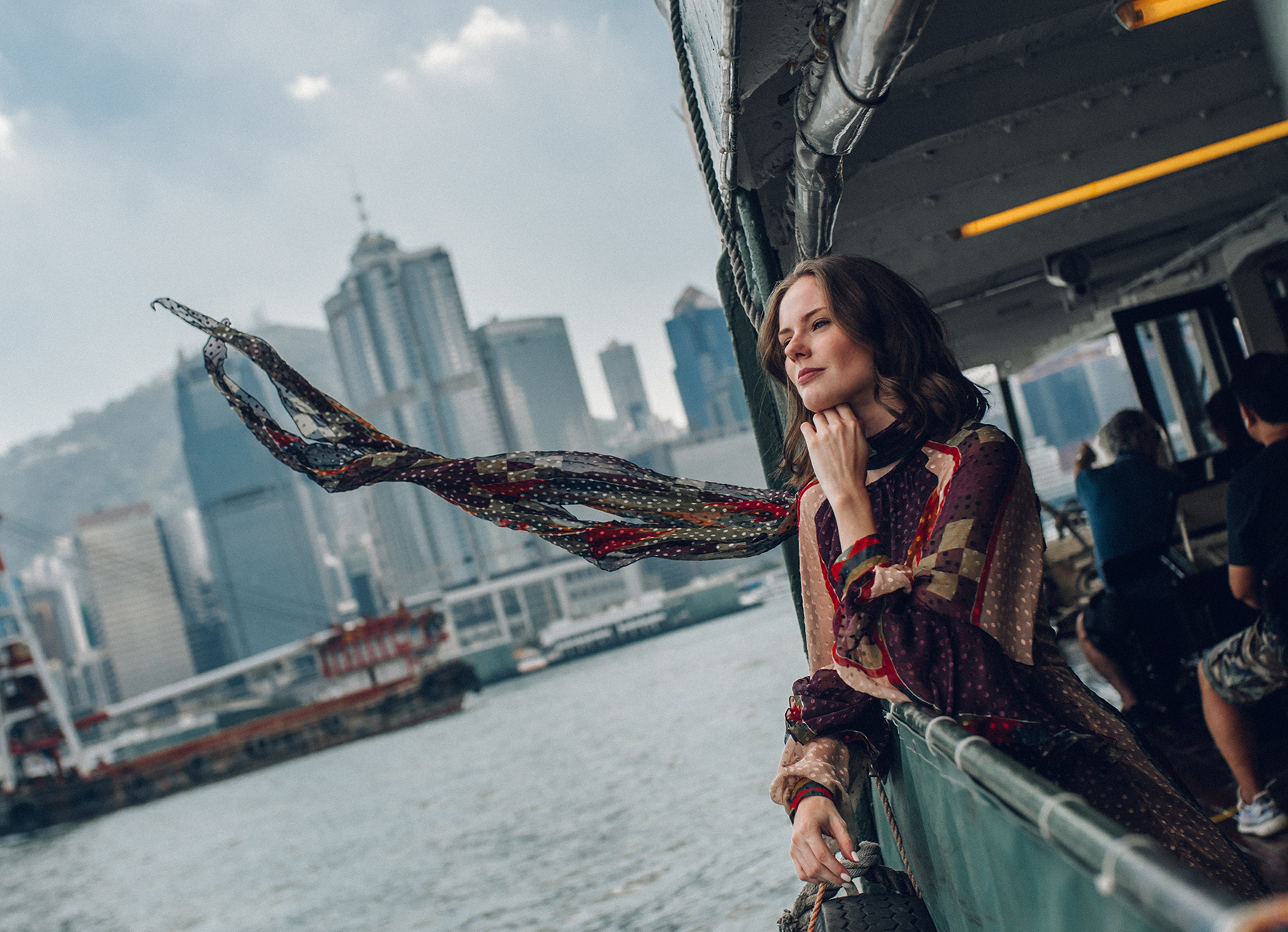 Miss USA 2011 Alyssa Campanella of The A List blog rides the Star Ferry in Hong Kong wearing Etro