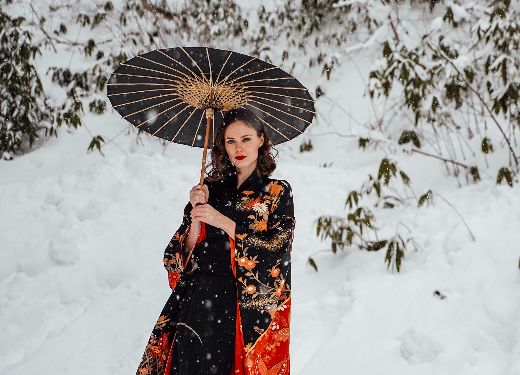 Alyssa Campanella of The A List blog wears a Japanese kimono furisode in Hokkaido, Japan