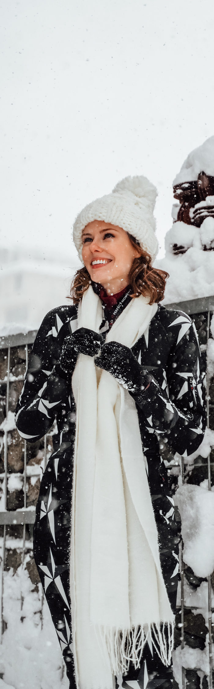 Alyssa Campanella of The A List blog visits Niseko, Japan wearing Perfect Moment star ski suit and Moon Boots